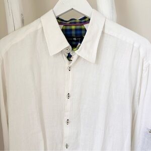 Stone Rose Red Rivet Collection White Linen Shirt SZ XL